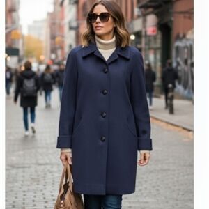 XL Embroidered oval triangle longline wool coat Fen-nelli Blue